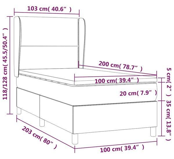 Box spring postel s matrací šedá 100x200 cm umělá kůže 3128959
