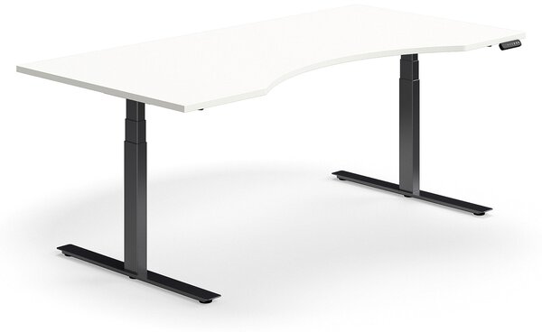 AJ Produkty Výškově nastavitelný stůl QBUS, vykrojený, 2000x1000 mm, černá podnož, bílá