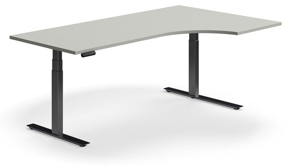AJ Produkty Výškově nastavitelný stůl QBUS, rohový, 2000x1200 mm, černá podnož, světle šedá