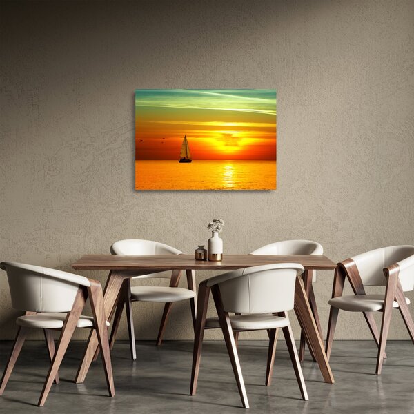 Skleněný obraz západu slunce s jachtou (70x50 cm)