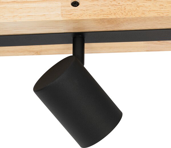 Stropní lampa černá se dřevem 3-světlo nastavitelná obdélníková - Jeana