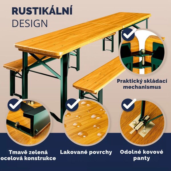 Pivní set MAXI sklápěcí, 220cm, přírodní hnědá Jurhan