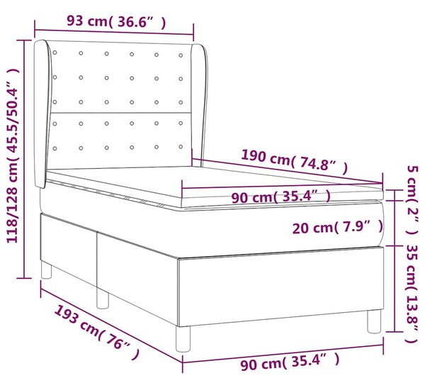 Box spring postel s matrací šedá 90x190 cm umělá kůže 3129007