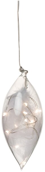 LED skleněná ozdoba s peříčky, malá (14 cm)