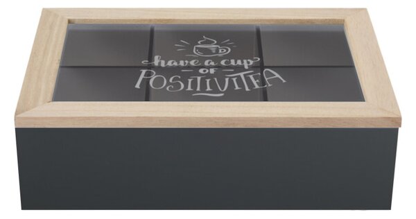 Dřevěný organizér na čaj Positive Black, 24x16,5x7 cm