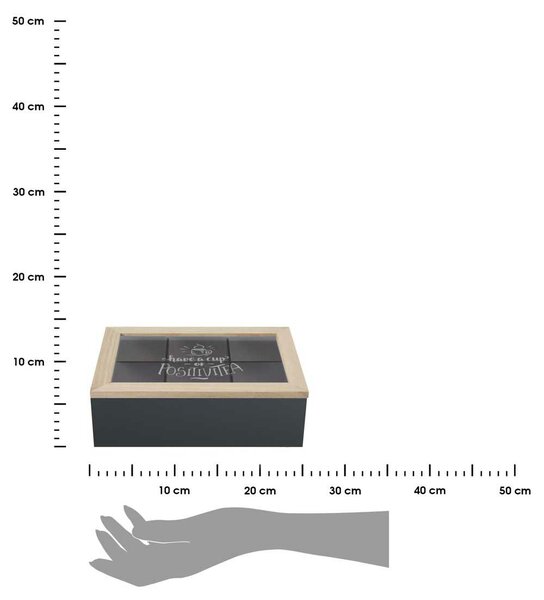 Dřevěný organizér na čaj Positive Black, 24x16,5x7 cm