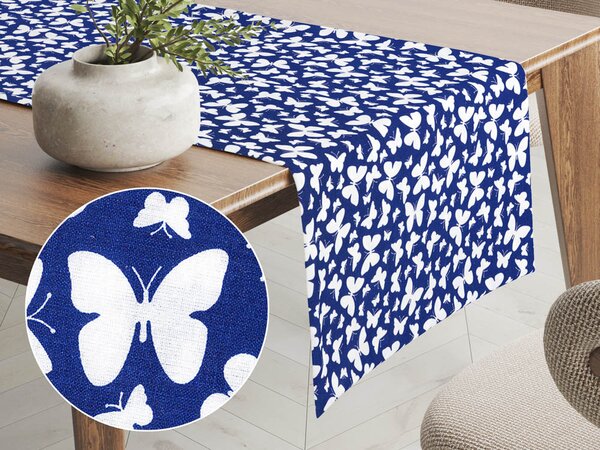 Biante Bavlněný běhoun na stůl Sandra SA-376 Bílí motýlci na modrém 20x120 cm