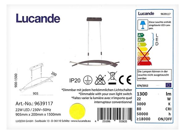 Lucande - LED Stmívatelný lustr na lanku MARIJA LED/22W/230V