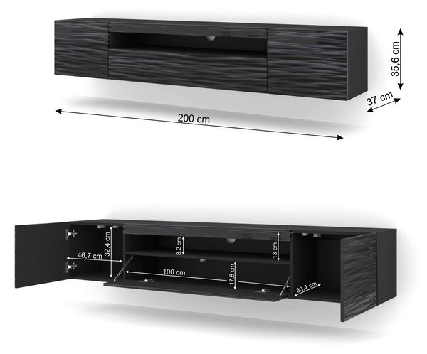 TV stolek/skříňka Aurinko 200 (sahara černá) (s LED osvětlením)