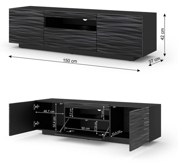 TV stolek/skříňka Aurora 150 (sahara černá) (s LED osvětlením)