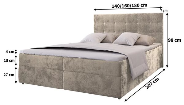 Čalouněná postel boxspring GLORIEN VELVET 140x200 cm modrá Matrace: Matrace Bonell pružinová