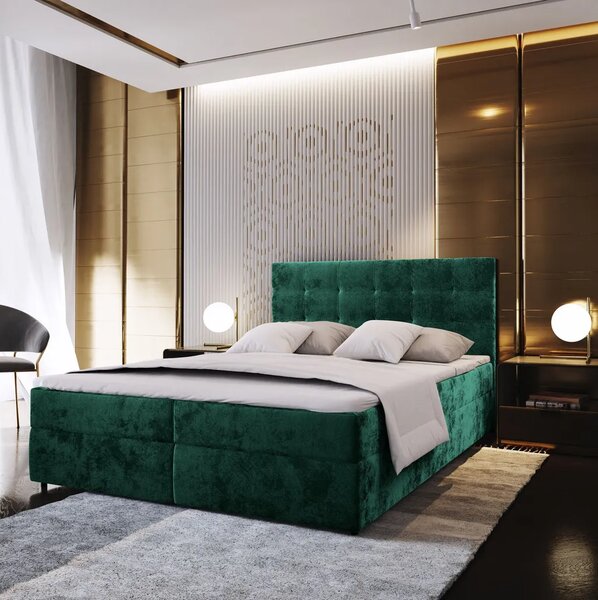 Čalouněná postel boxspring GLORIEN VELVET 160x200 cm tmavě zelená Matrace: Matrace Bonell pružinová