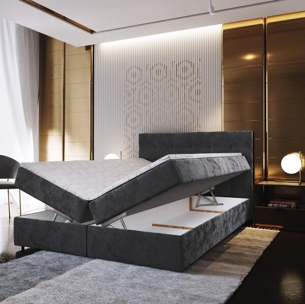 Čalouněná postel boxspring GLORIEN VELVET 140x200 cm modrá Matrace: Matrace Bonell pružinová