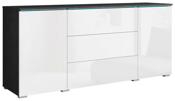 ŠIROKÁ KOMODA, antracitová, vysoce lesklá bílá, 150/67,9/39,5 cm P & B - Online Only komody, Online Only