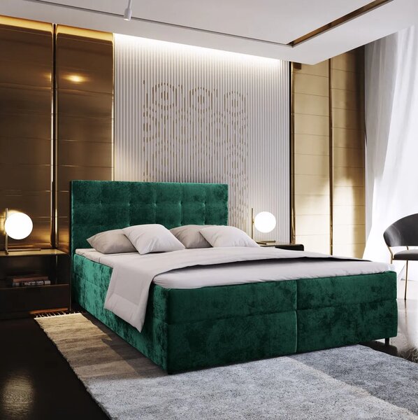 Čalouněná postel boxspring GLORIEN VELVET 160x200 cm tmavě zelená Matrace: Matrace Bonell pružinová
