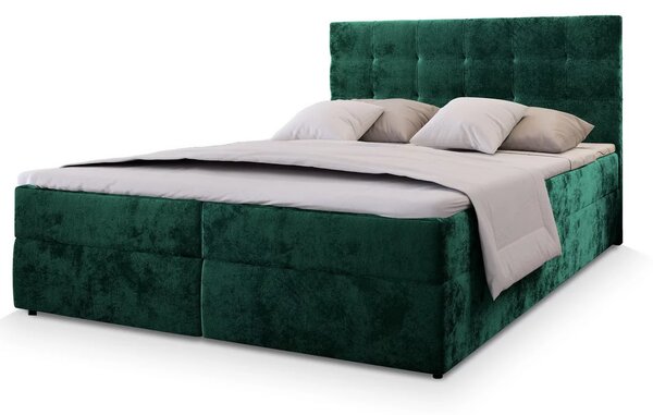 Čalouněná postel boxspring GLORIEN VELVET 160x200 cm tmavě zelená Matrace: Matrace Bonell pružinová