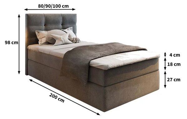 Čalouněná postel boxspring GLORIEN VELVET 100x200 cm šedá Matrace: Matrace Bonell pružinová