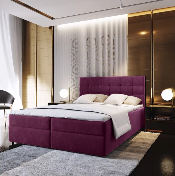 Čalouněná postel boxspring GLORIEN 140x200 cm purpurová Matrace: Matrace Bonell pružinová