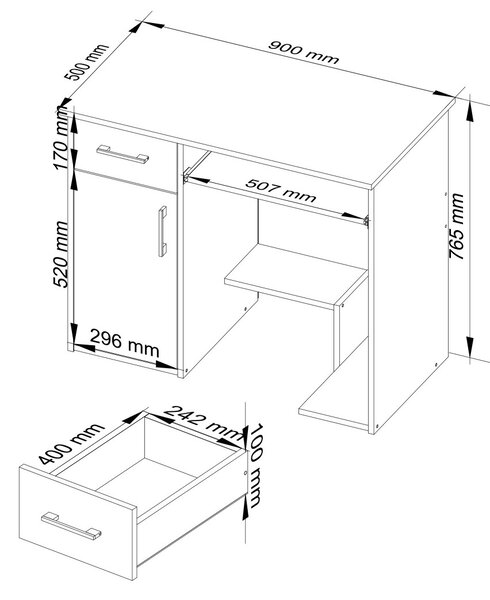 Ak furniture Volně stojící psací stůl Jay 90 cm wenge