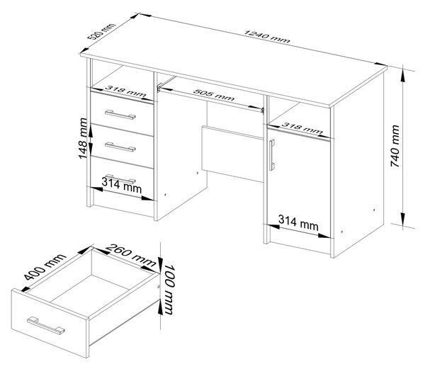 Ak furniture Volně stojící psací stůl Ana 124 cm wenge