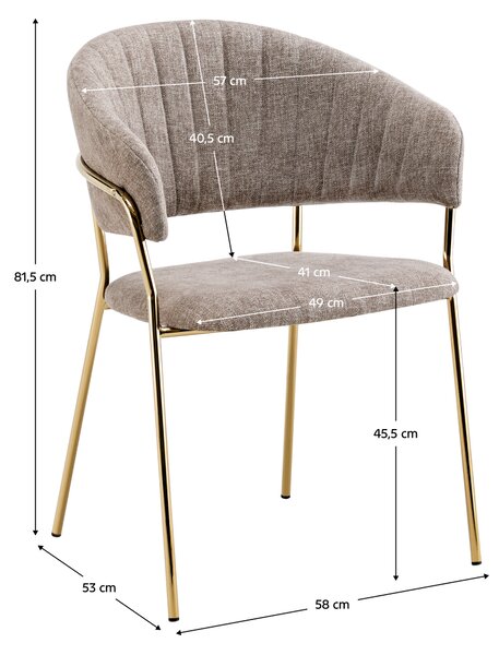 KONDELA Designové jídelní křeslo, hnědá látka/gold chrom zlatý, DASMIN TYP 1