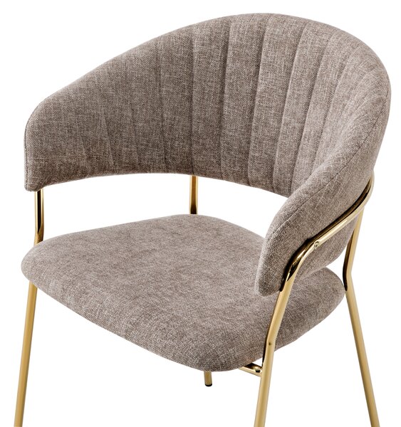 KONDELA Designové jídelní křeslo, hnědá látka/gold chrom zlatý, DASMIN TYP 1