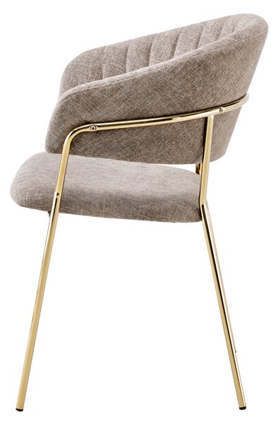 KONDELA Designové jídelní křeslo, hnědá látka/gold chrom zlatý, DASMIN TYP 1