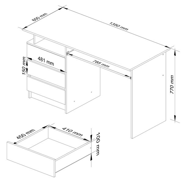 Ak furniture Volně stojící psací stůl CLP 135 cm olše