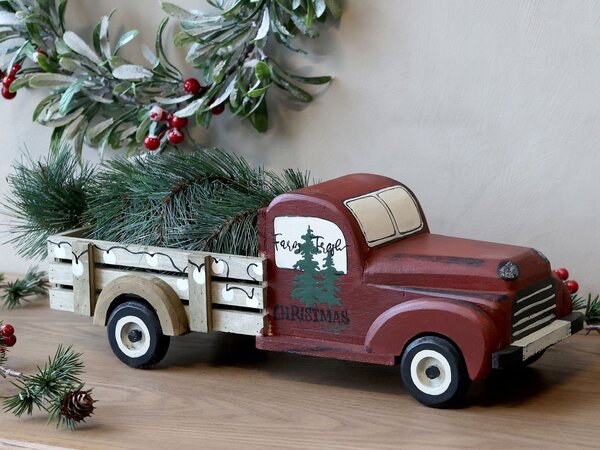 Dřevěná dekorace staré auto s vánočním stromkem - 45*15*16 cm - Chic Antique