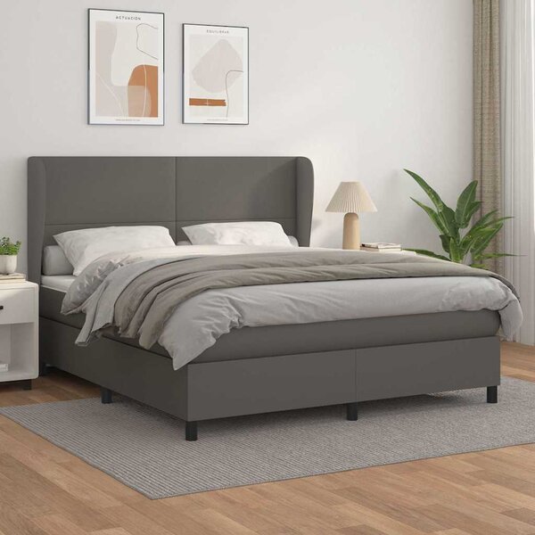 Box spring postel s matrací šedá 160x200 cm umělá kůže 3128923