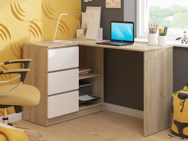 Ak furniture Rohový psací stůl B16 124 cm dub sonoma/bílý levý
