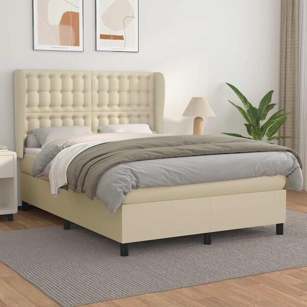 Box spring postel s matrací krémová 140x190 cm umělá kůže 3129029