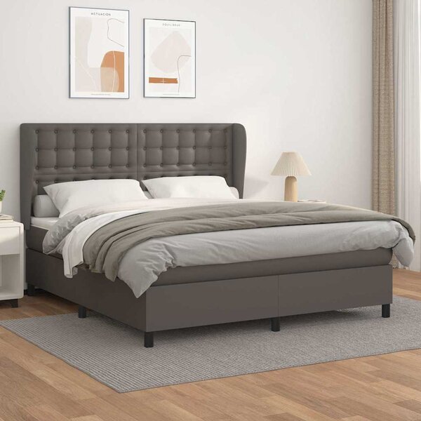 Box spring postel s matrací šedá 160x200 cm umělá kůže 3129043