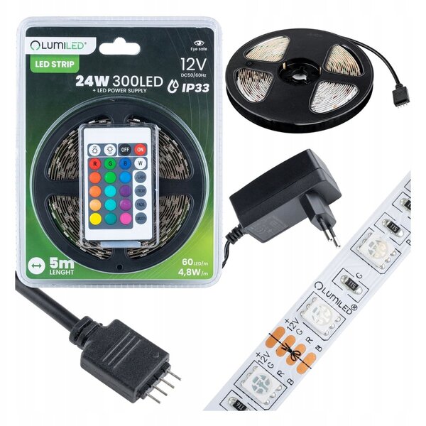 LED pásek SMD 5050 RGB BAREVNÝ VÝKONNÝ 5M + DÁLKOVÝ OVLADAČ