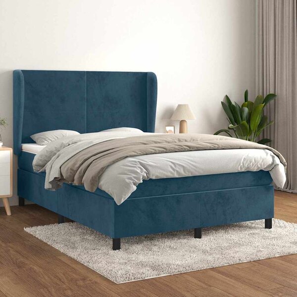 Box spring postel s matrací tmavě modrá 140x190 cm samet 3129091