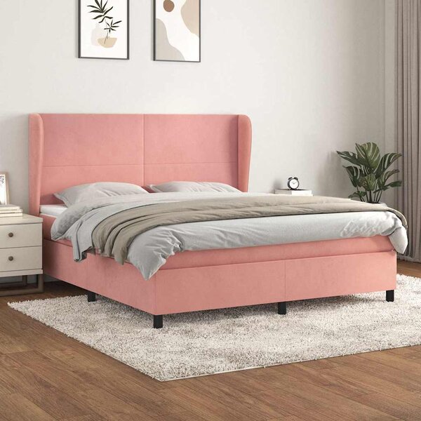 Box spring postel s matrací růžová 160x200 cm samet 3129104