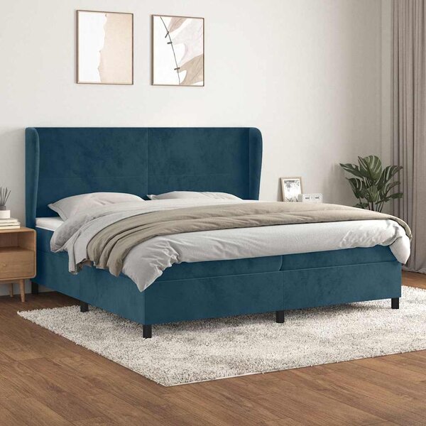 Box spring postel s matrací tmavě modrá 200x200 cm samet 3129115