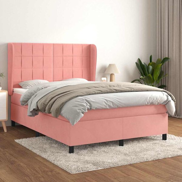 Box spring postel s matrací růžová 140x190 cm samet 3129212