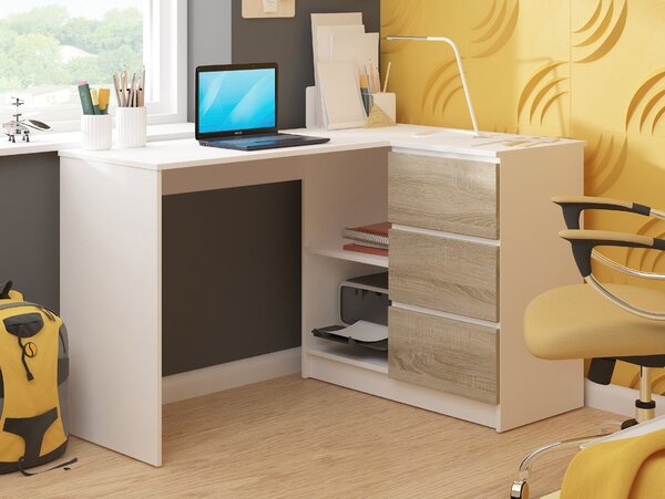 Ak furniture Rohový psací stůl B16 124 cm bílý/dub sonoma pravý