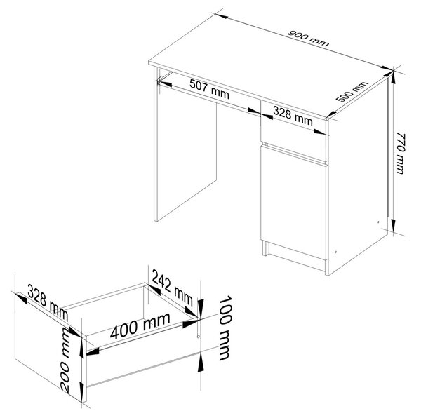 Ak furniture Psací stůl PIKSEL 90 cm dub artisan pravý