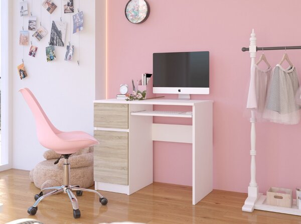Ak furniture Psací stůl PIKSEL 90 cm bílý/dub sonoma levý