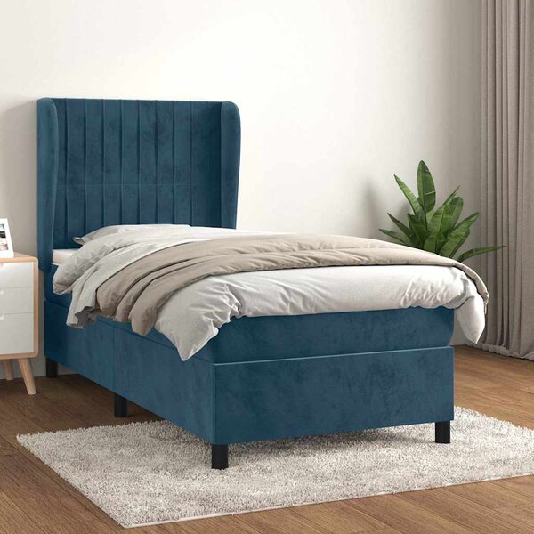 Box spring postel s matrací tmavě modrá 90x190 cm samet 3129307
