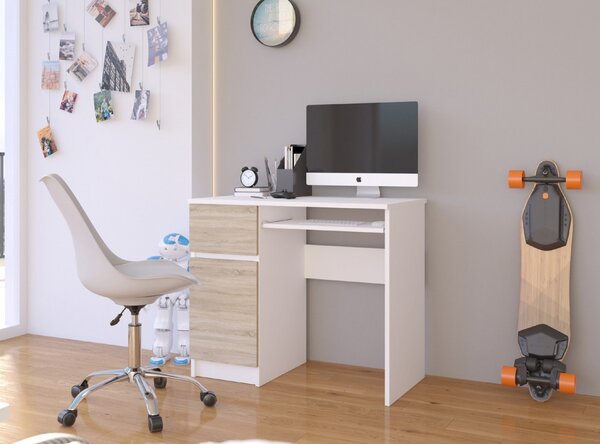 Ak furniture Psací stůl PIKSEL 90 cm bílý/dub sonoma levý