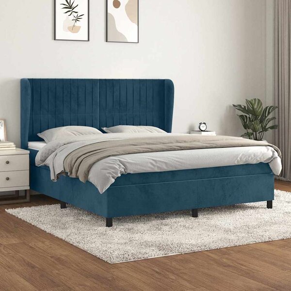 Box spring postel s matrací tmavě modrá 160x200 cm samet 3129343