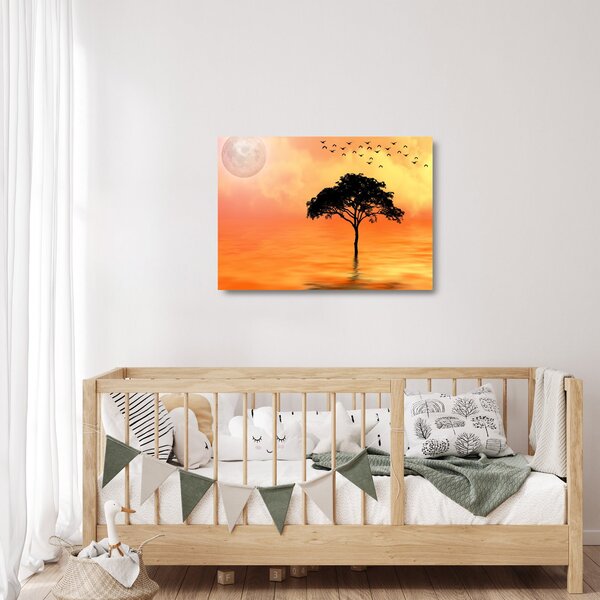 Skleněný obraz stromu v západu slunce (70x50 cm)
