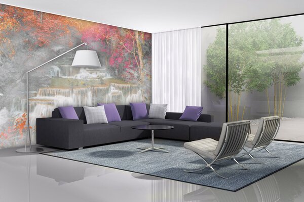DIMEX | Vliesová fototapeta Abstrakt vodopád II. MS-5-0388 | 375 x 250 cm| růžová, oranžová, bílá, vícebarevná