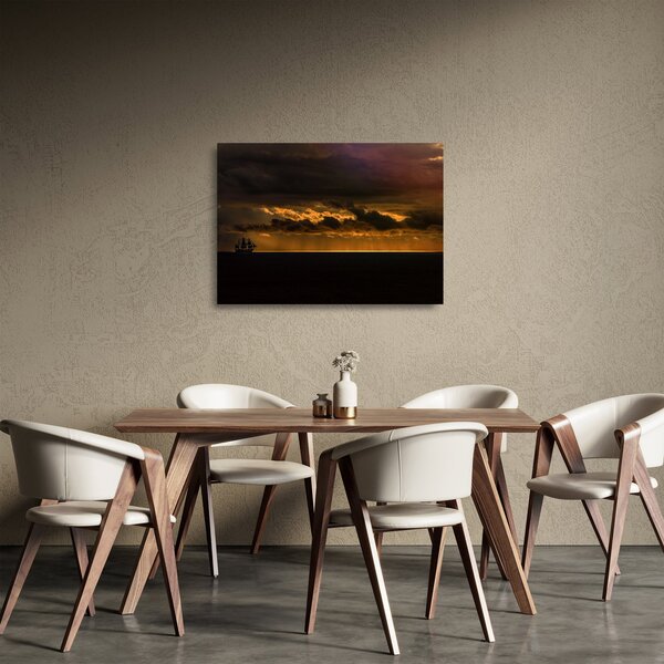 Skleněný obraz plachetnice v západu slunce (70x50 cm)
