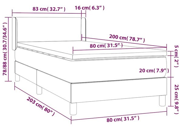 Box spring postel s matrací světle šedá 80 x 200 cm samet 3130805