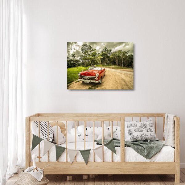 Skleněný obraz - auto veterán v přírodě (70x50 cm)
