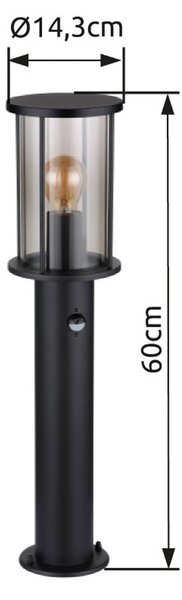 Globo Osvětlení cesty Gracey, černé, se senzorem, 60 cm, IP54, E27, stmívatelný, Černá, kov